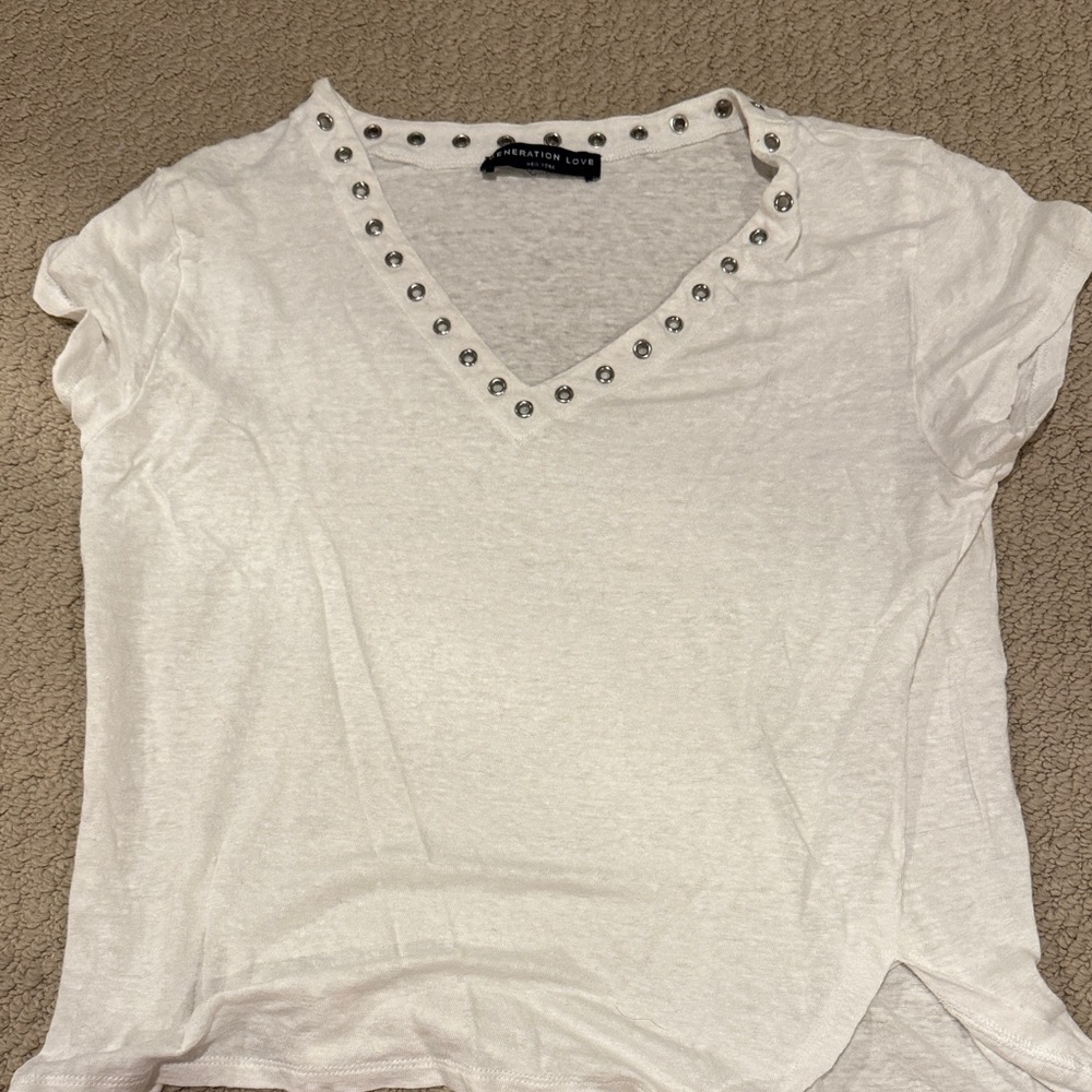 Generation Love White V-Neck grommeted Tee